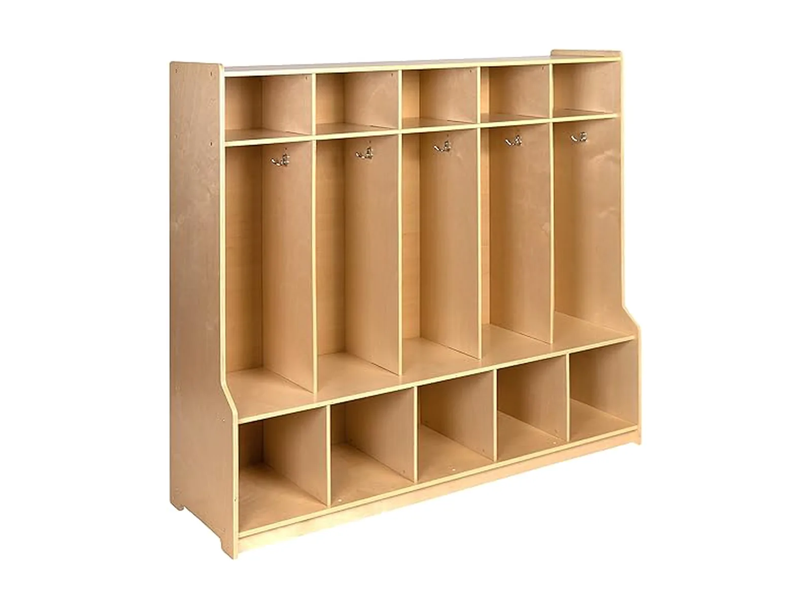 MJK CL-208 birch plywood childcare coat locker with hooks and lower cubby storage